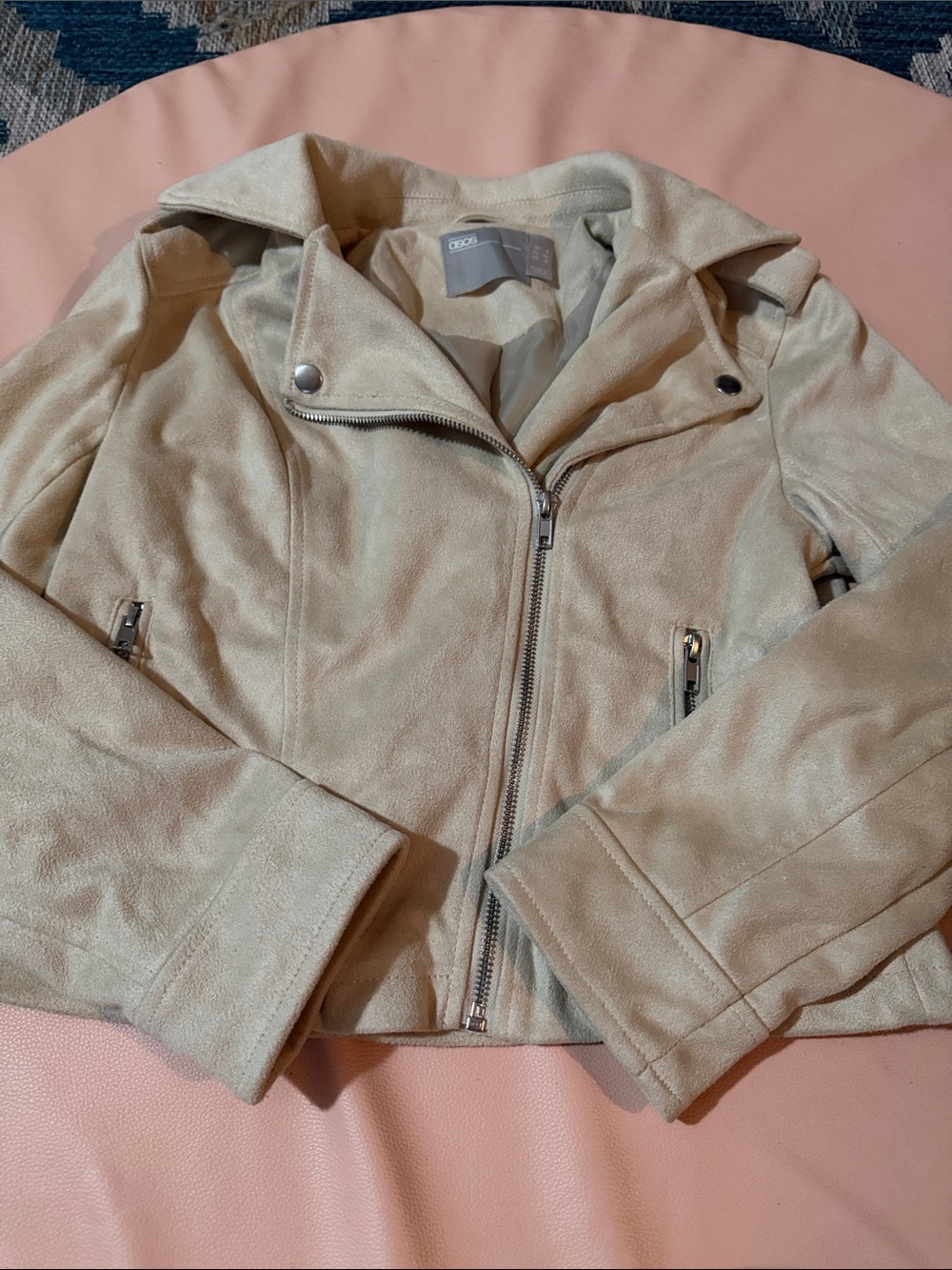 ASOS Cropped Suede Moto Jacket - Beige